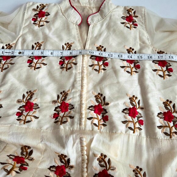 Anarkali suit with red floral embroidery. East Indian outfit. - Picture 7 of 8